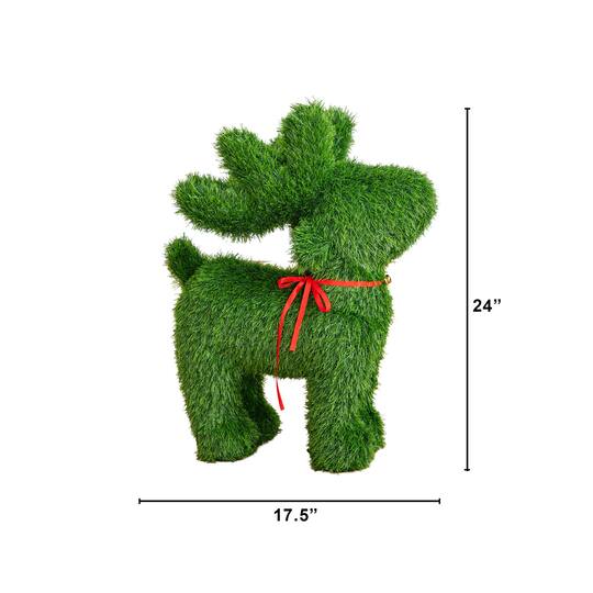 Nearly Natural 2ft. Green UV Resistant Artificial Christmas Grass Garden Plush Topiary Reindeer